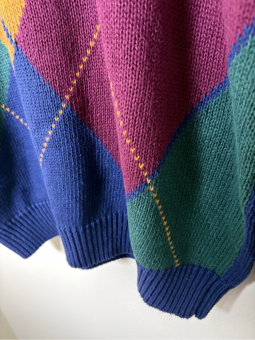Vintage American Weekend Colorblock Argyle Sweater Size Large 90s Ramie Cotton - Picture 3 of 12